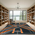 Modern Abstract Basketball Court Gray and Orange Rug