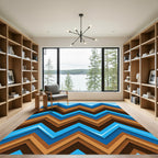 Modern Blue and Brown Zigzag Wave Rug