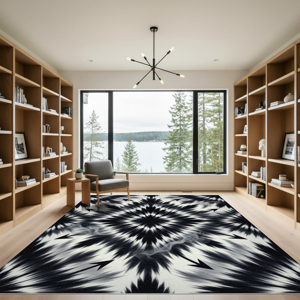 Monochromatic Abstract Spiky Star Rug