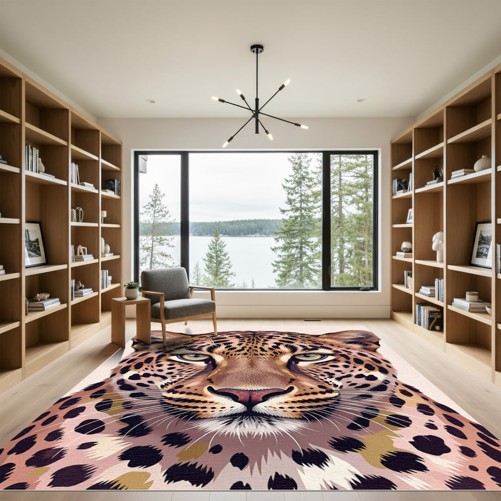 Majestic Golden Leopard Portrait Face Rug