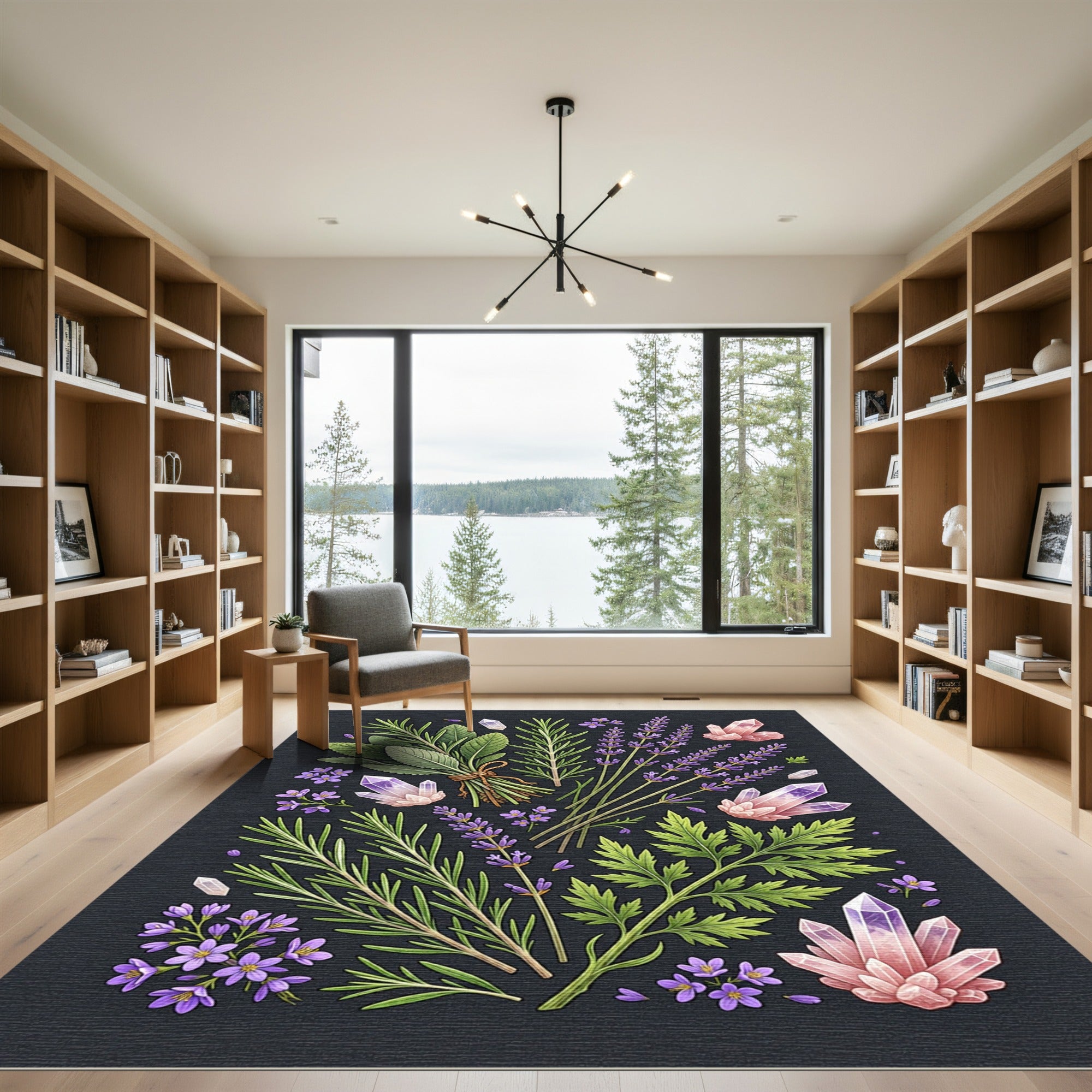 Botanical Herb Lavender Crystal Dark Rug