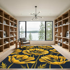 Golden Poppy Floral Dark Botanical Rug