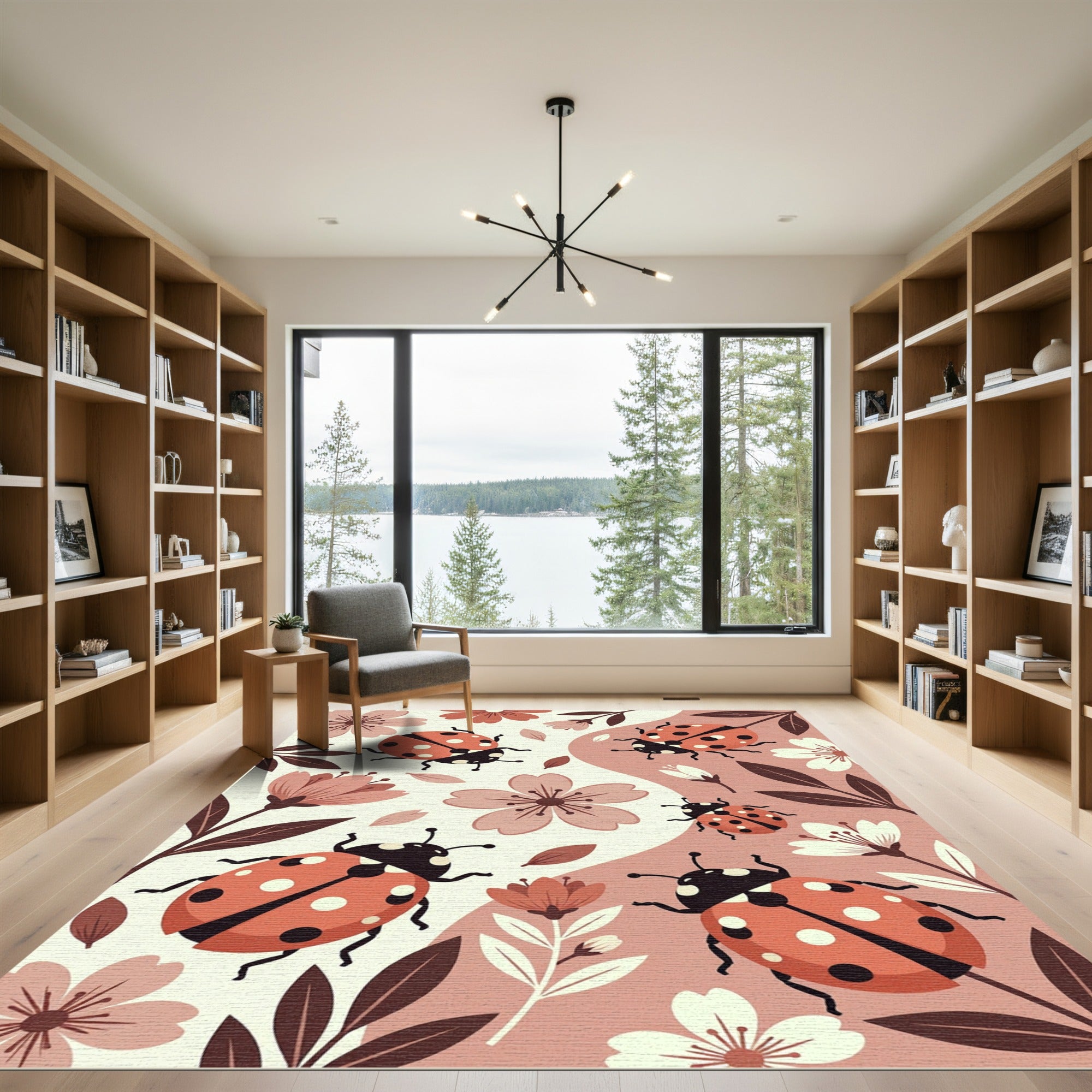 Whimsical Ladybug Floral Earthy Tone Rug