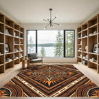 Aztec Sun Orange Geometric Diamond Rug