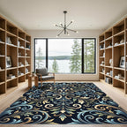 Ornate Black Floral Accented Swirls Rug
