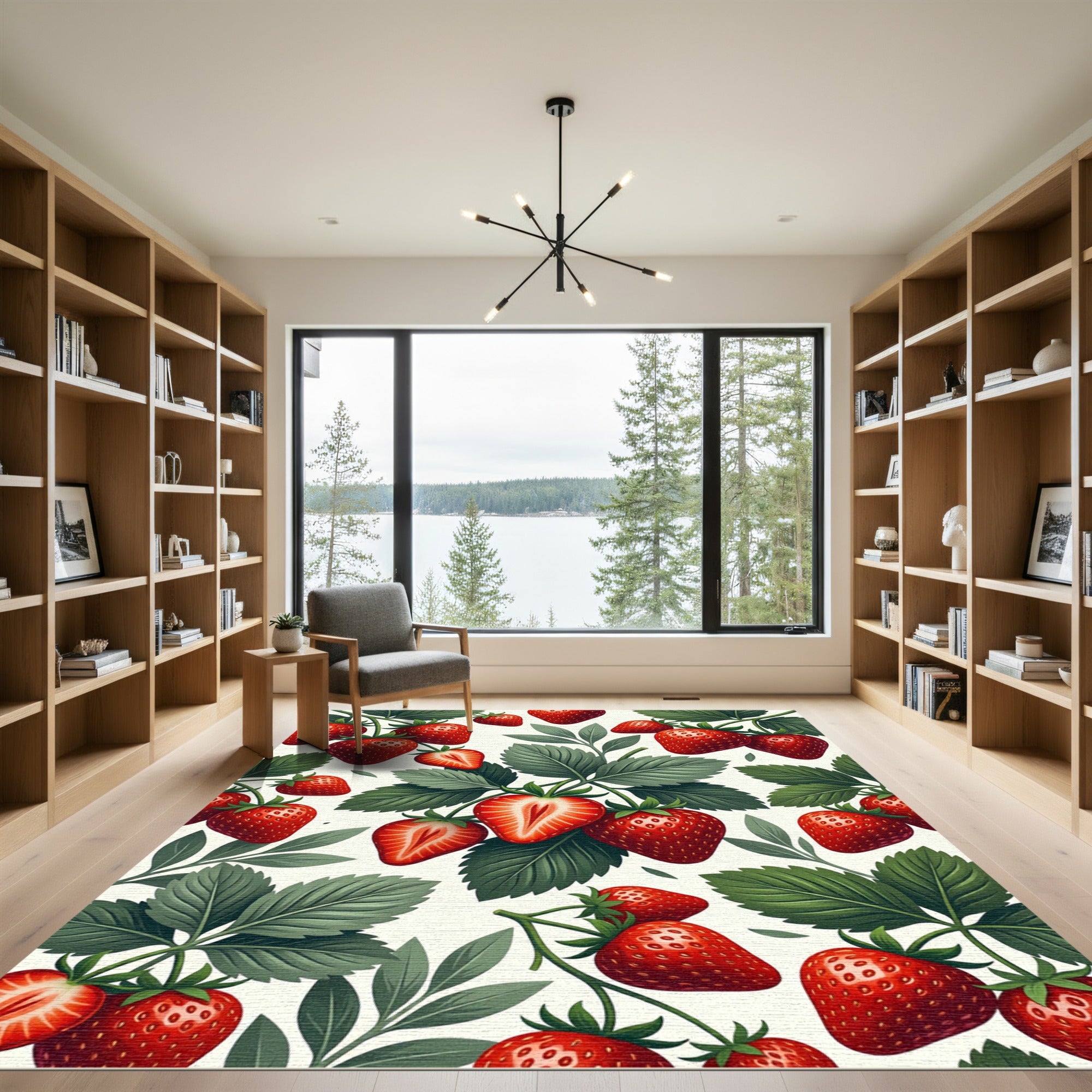 Vibrant Red Strawberry Botanical Art Rug