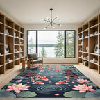 Koi Fish Pagoda Cherry Blossom Pond Rug