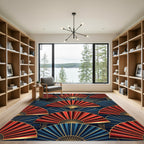 Art Deco Crimson and Midnight Fan Rug