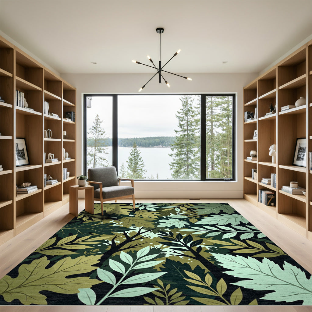 Lush Green Tropical Woodland Foliage Rug