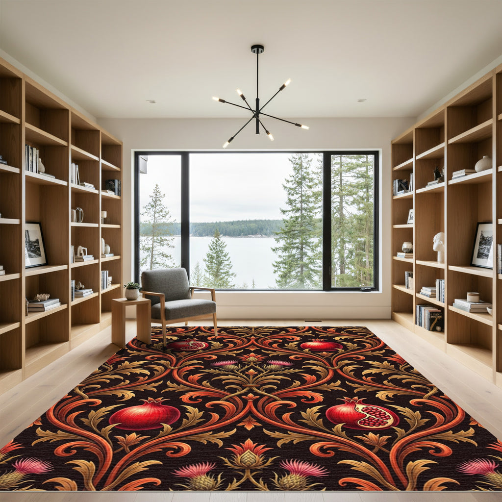 Ornate Crimson Pomegranate Floral Rug