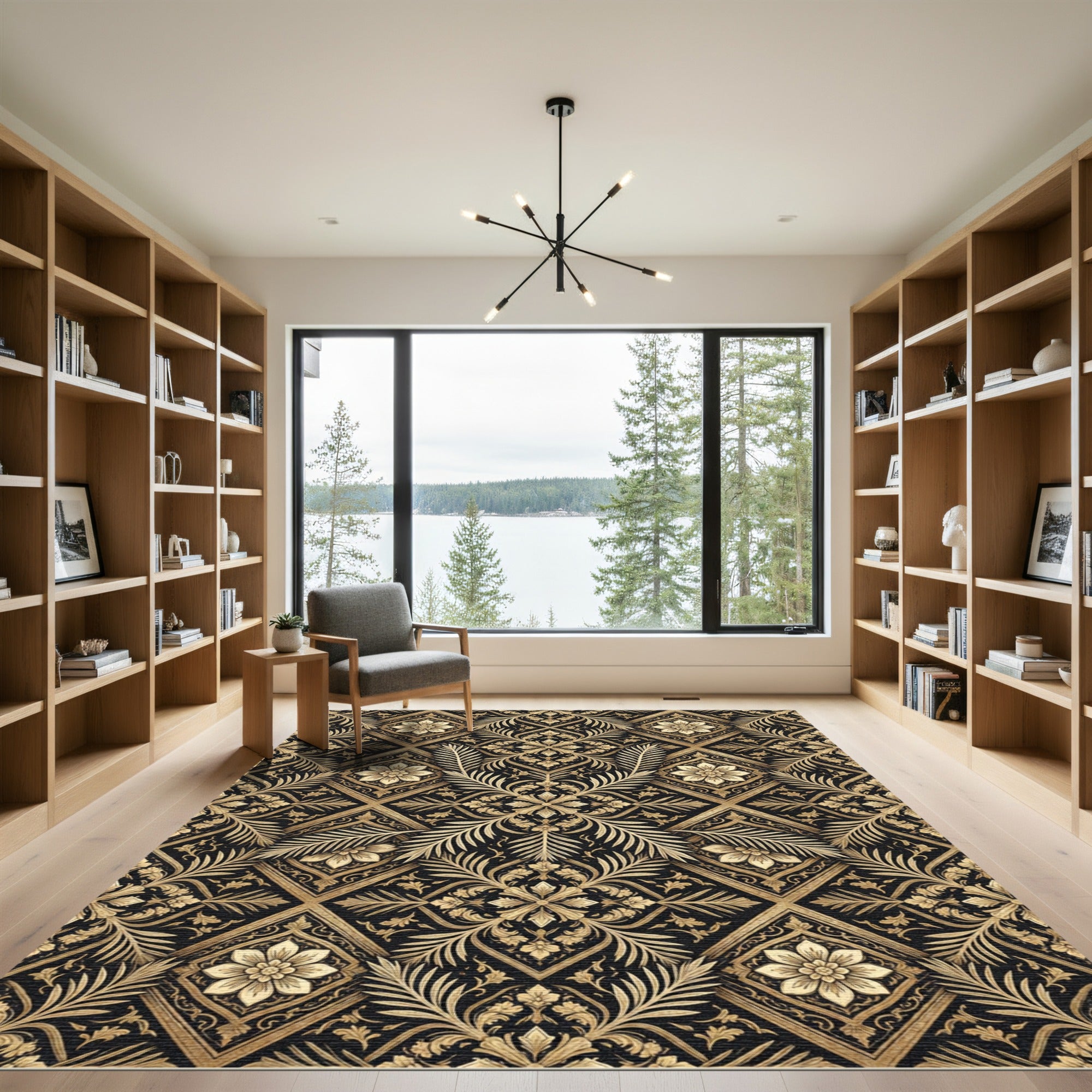 Gold Floral Vine Lattice Rug