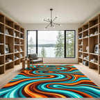 Vibrant Cyan and Burnt Orange Serpentine Flow Rug