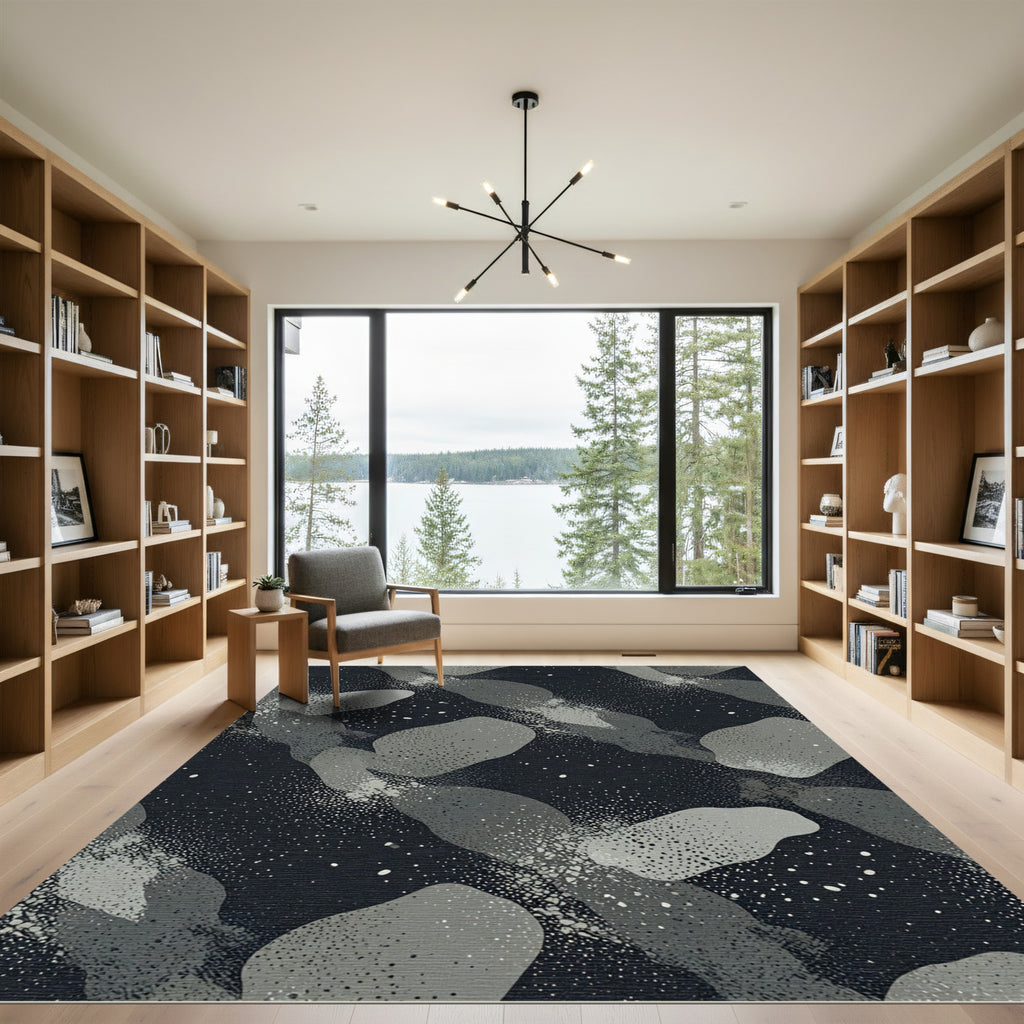 Dark Gray Modern Spotted Abstract Form Rug