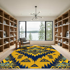 Yellow Blue Tribal Geometric Sunburst Rug