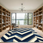 Modern Navy Cream Geometric Chevron Rug