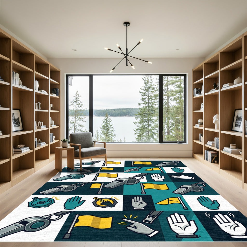 Graphic Whistle and Flag Sport Grid Rug