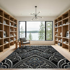 Gothic Blue Silver Quatrefoil Ornamental Rug