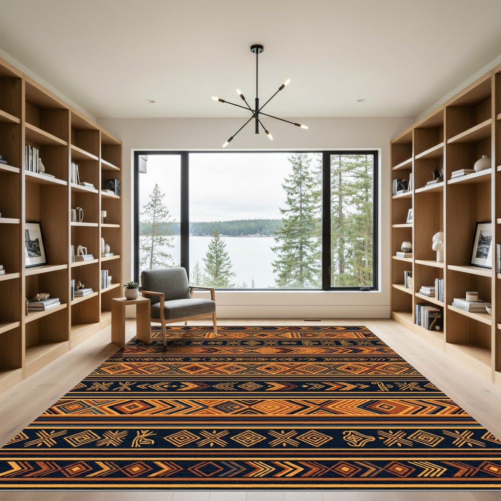 Earthy Amber Geometric Tribal Stripe Rug