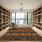 Earthy Amber Geometric Tribal Stripe Rug