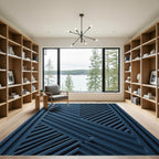 Midnight Blue Chevron Geometric Art Rug