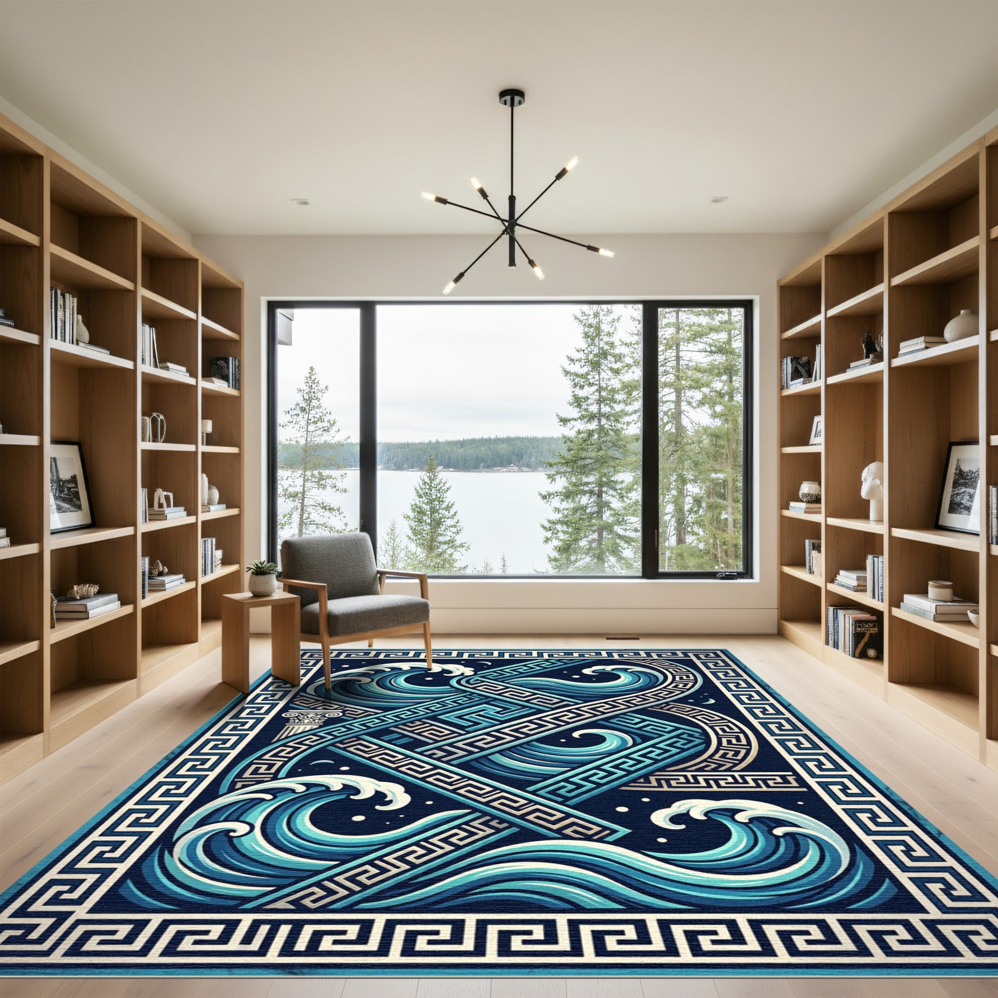Geometric Aegean Wave Greek Key Art Rug