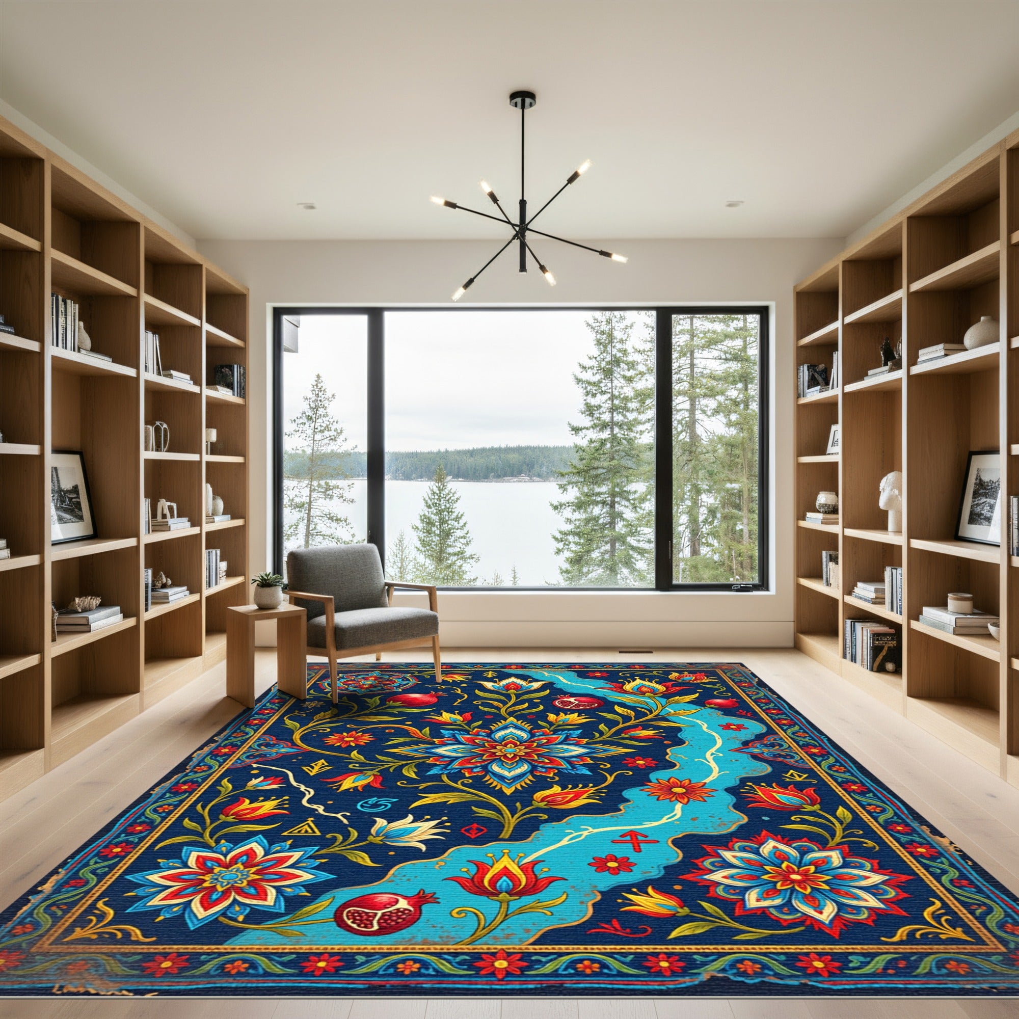 Midnight Floral Pomegranate Botanical Medallion Rug