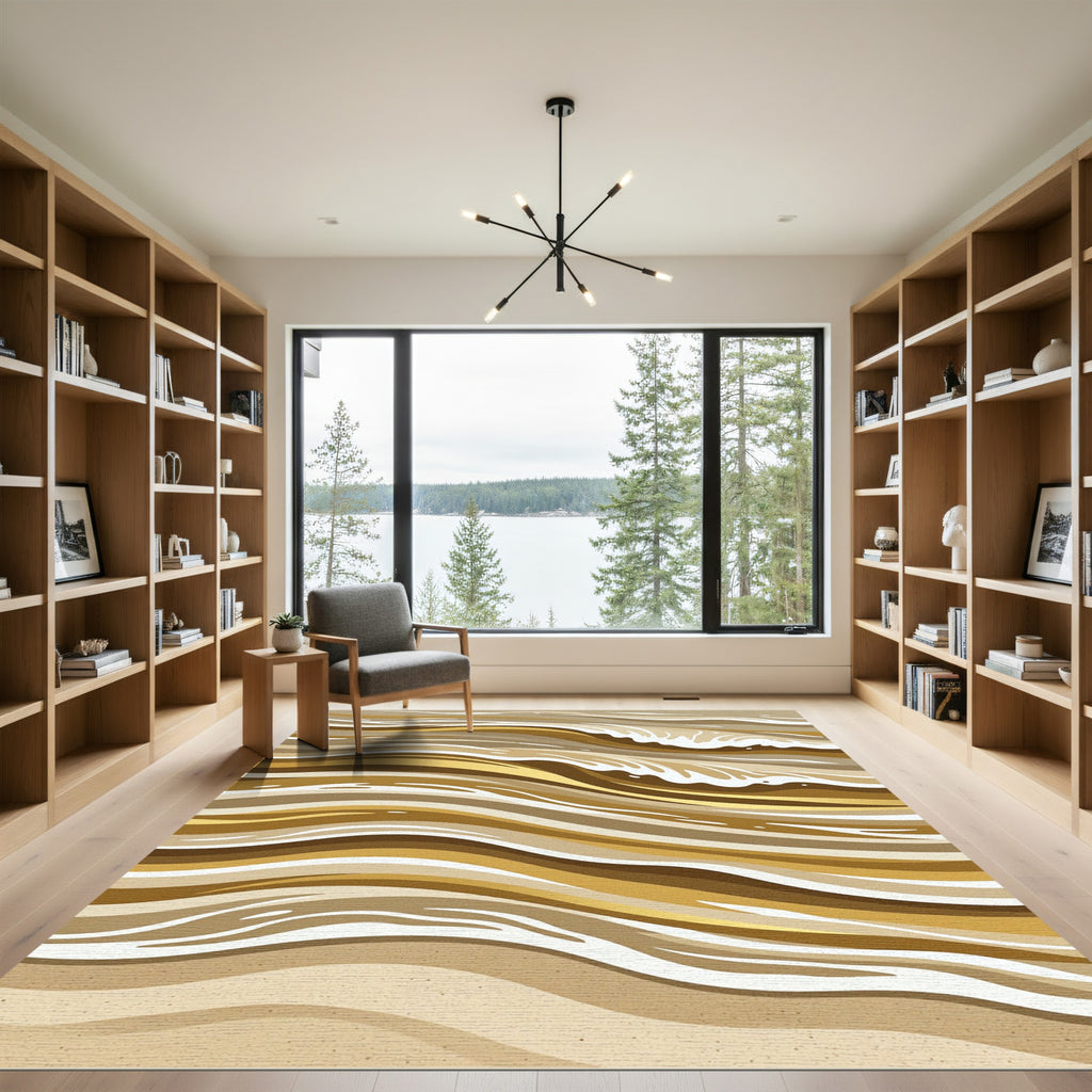 Abstract Golden Wave Earth Tone Waves Rug
