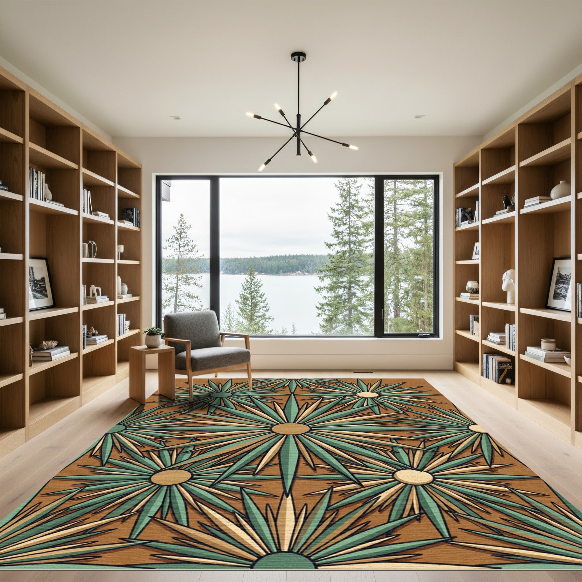 Art Deco Starburst Golden Sage Rug