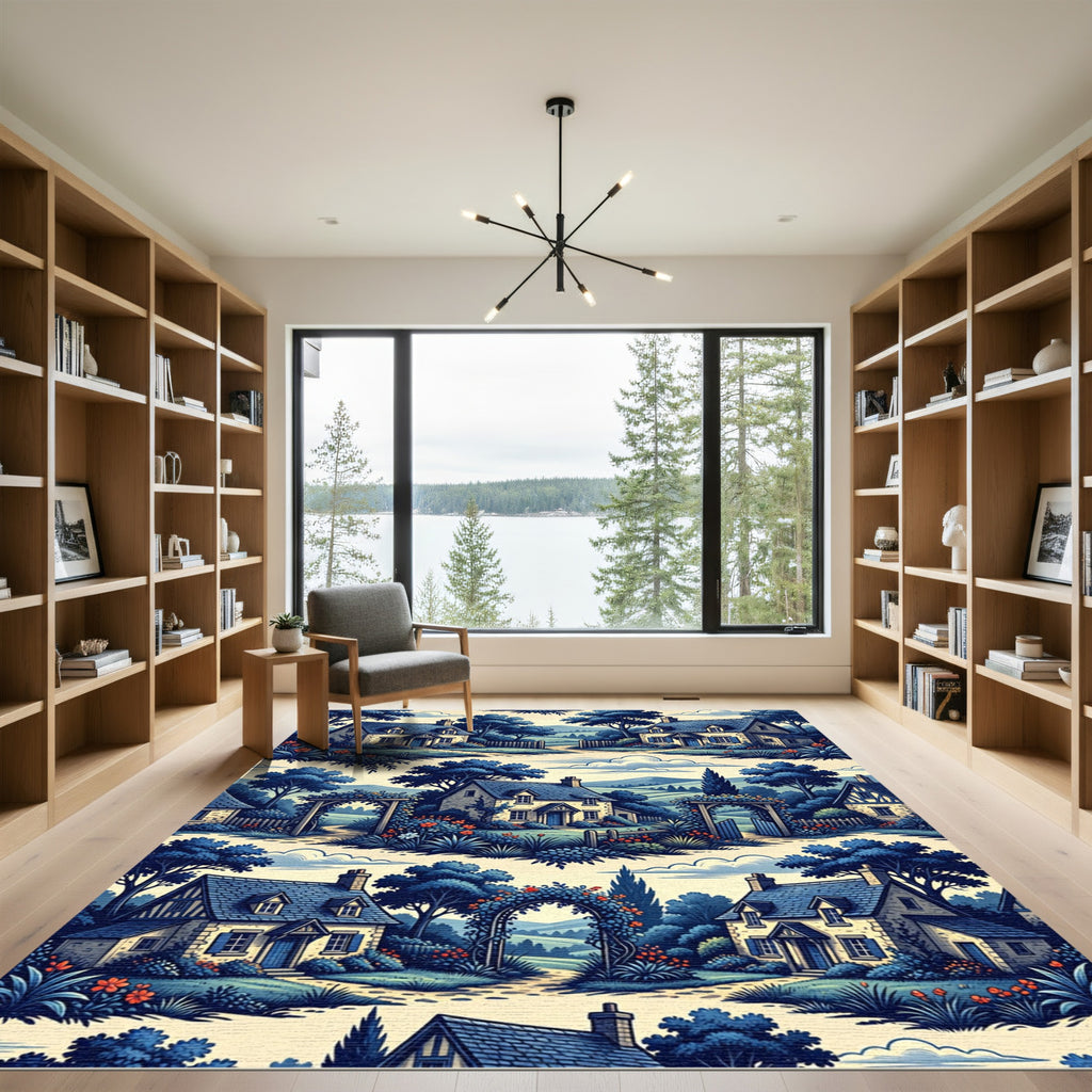 Charming Countryside Cottage Scene Rug