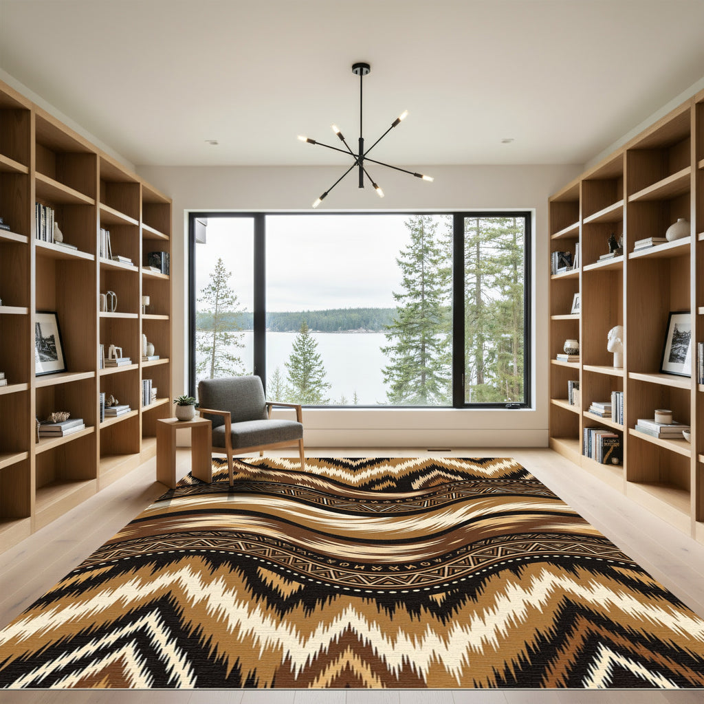 Tribal Earth Tone Ikat Wave Rug