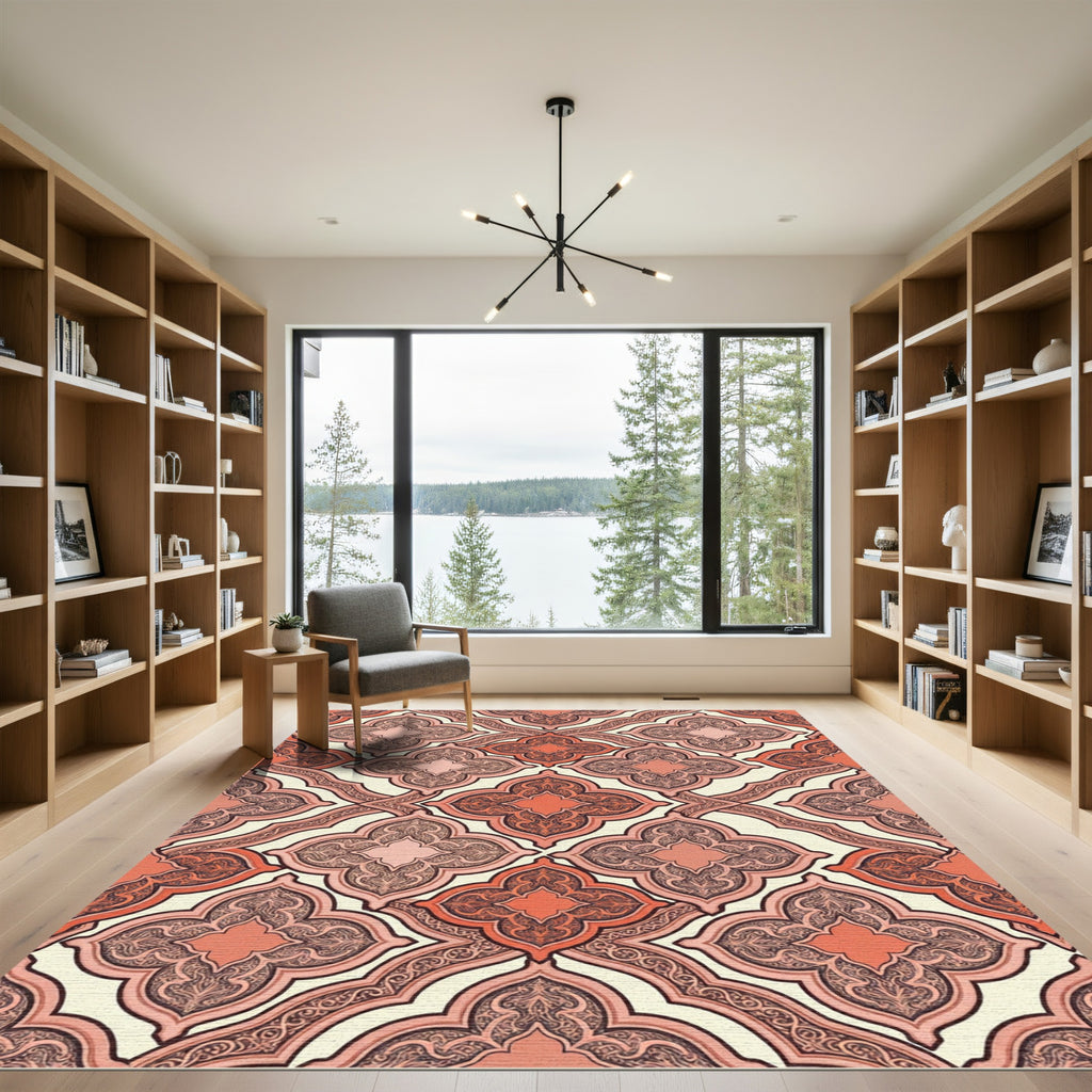 Red Coral Quatrefoil Arabesque Rug