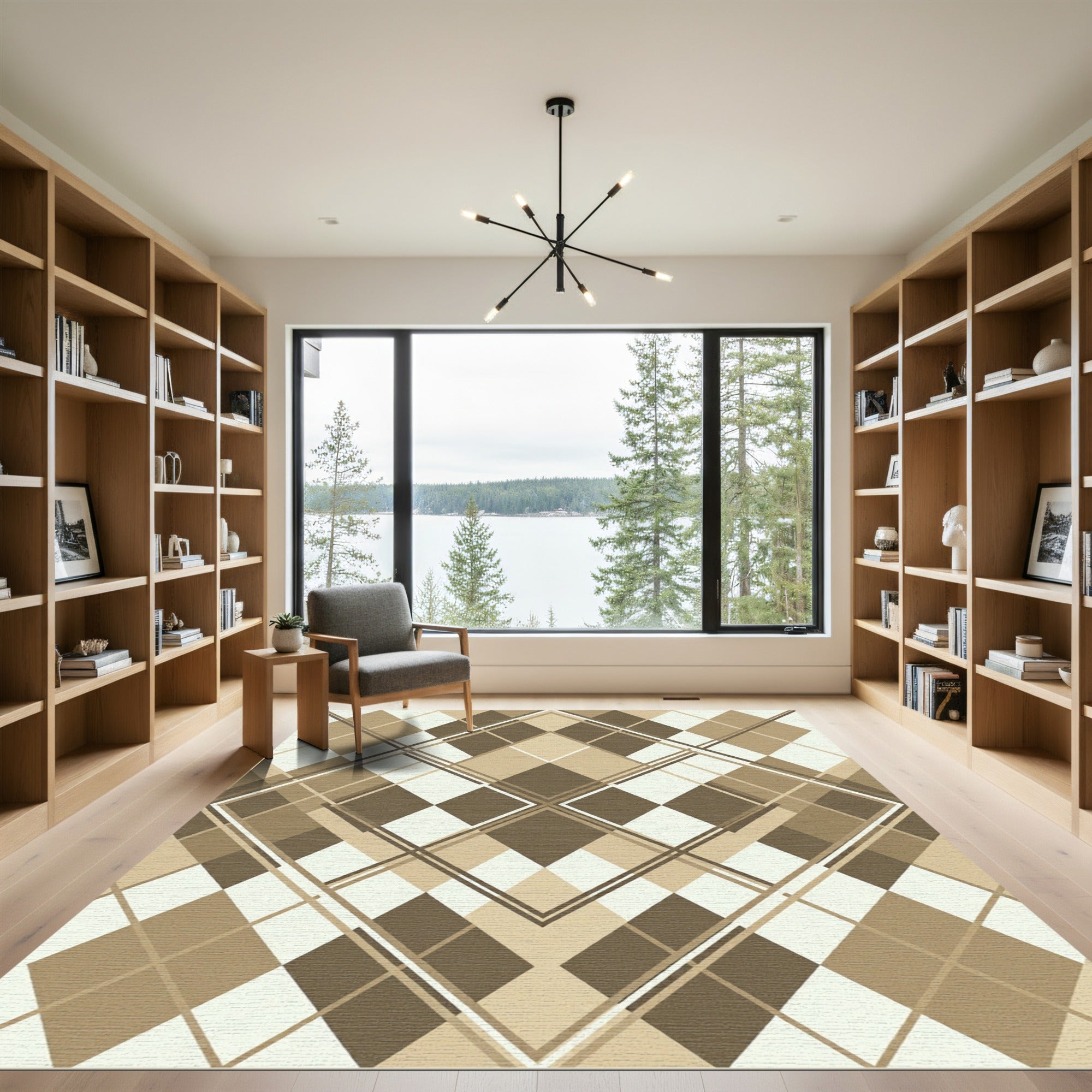 Sophisticated Taupe Geometric Argyle Abstract Rug