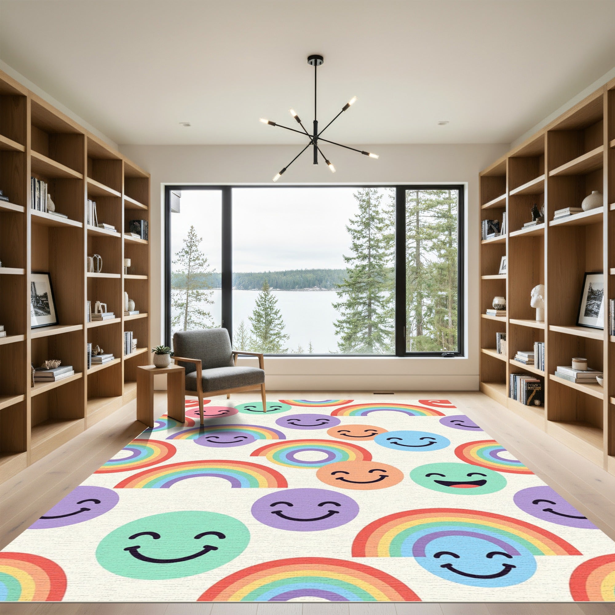 Cheerful Rainbow and Happy Face Composition Rug