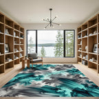 Teal Gray Ink Splash Swirl Rug
