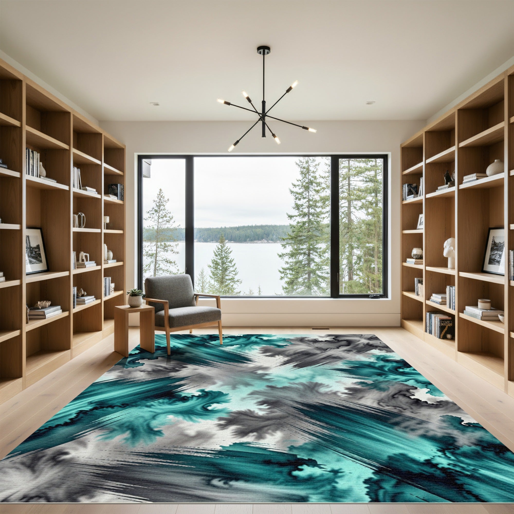 Teal Gray Ink Splash Swirl Rug