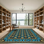 Black Yellow Blue Ornate Medallion Rug