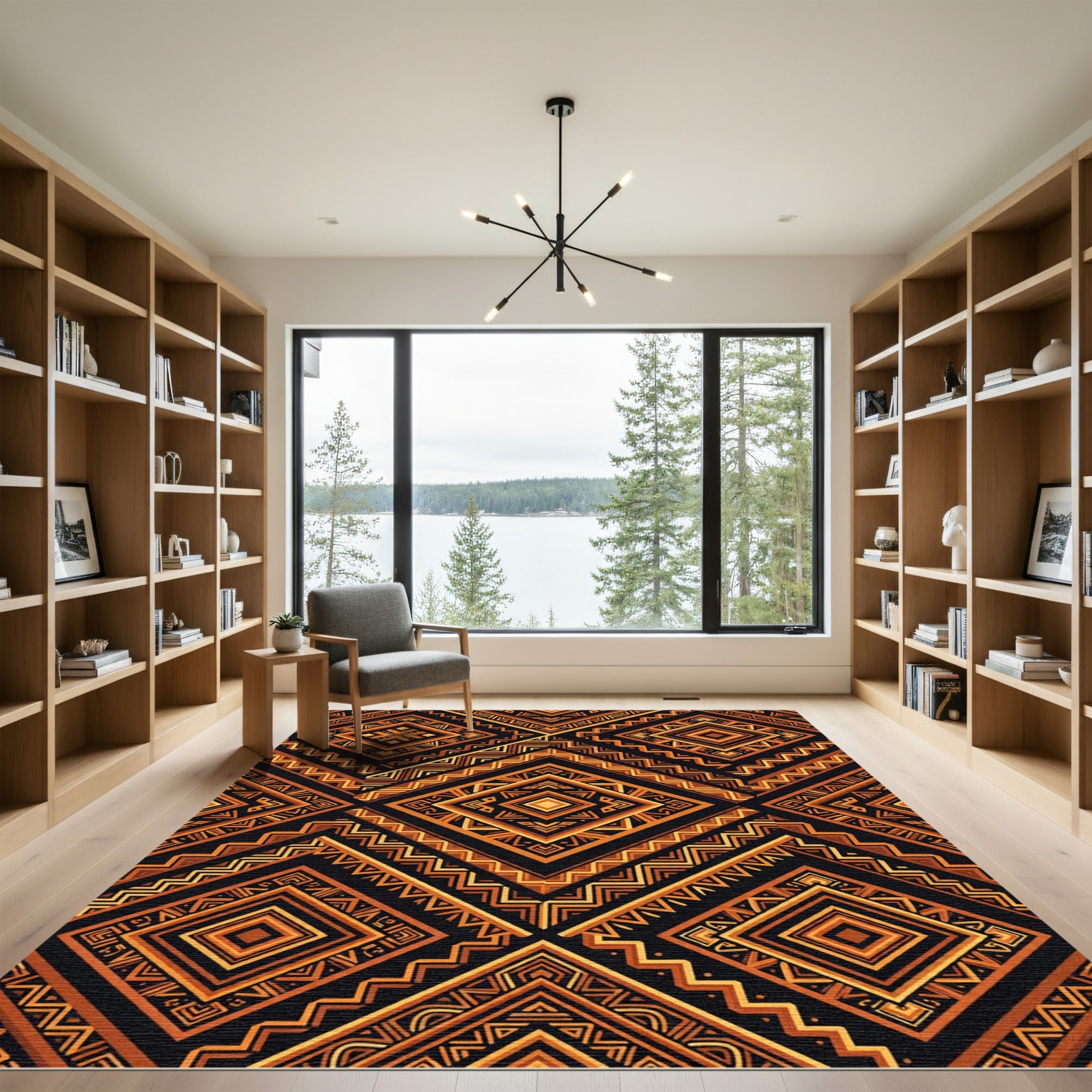Golden Amber Geometric Tribal Diamond Rug