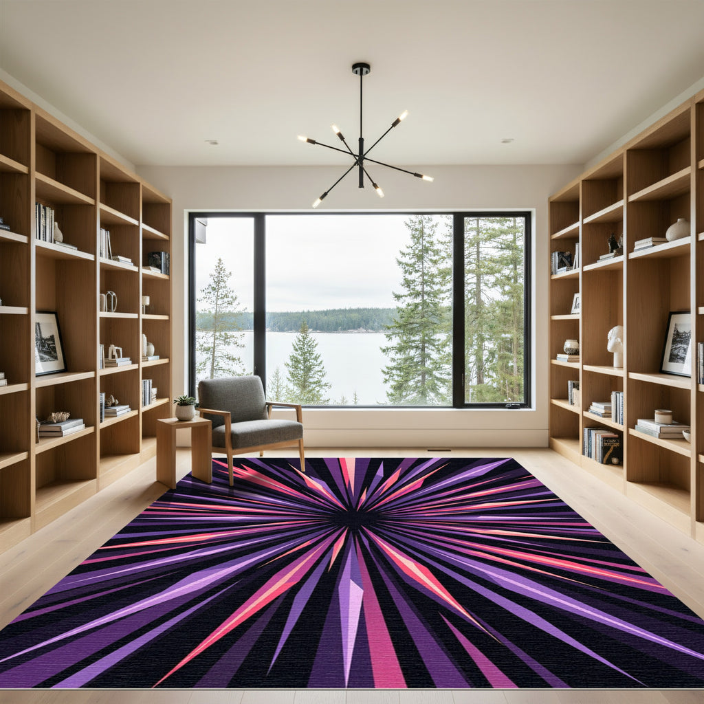 Vibrant Cosmic Purple Radiant Starburst Rug
