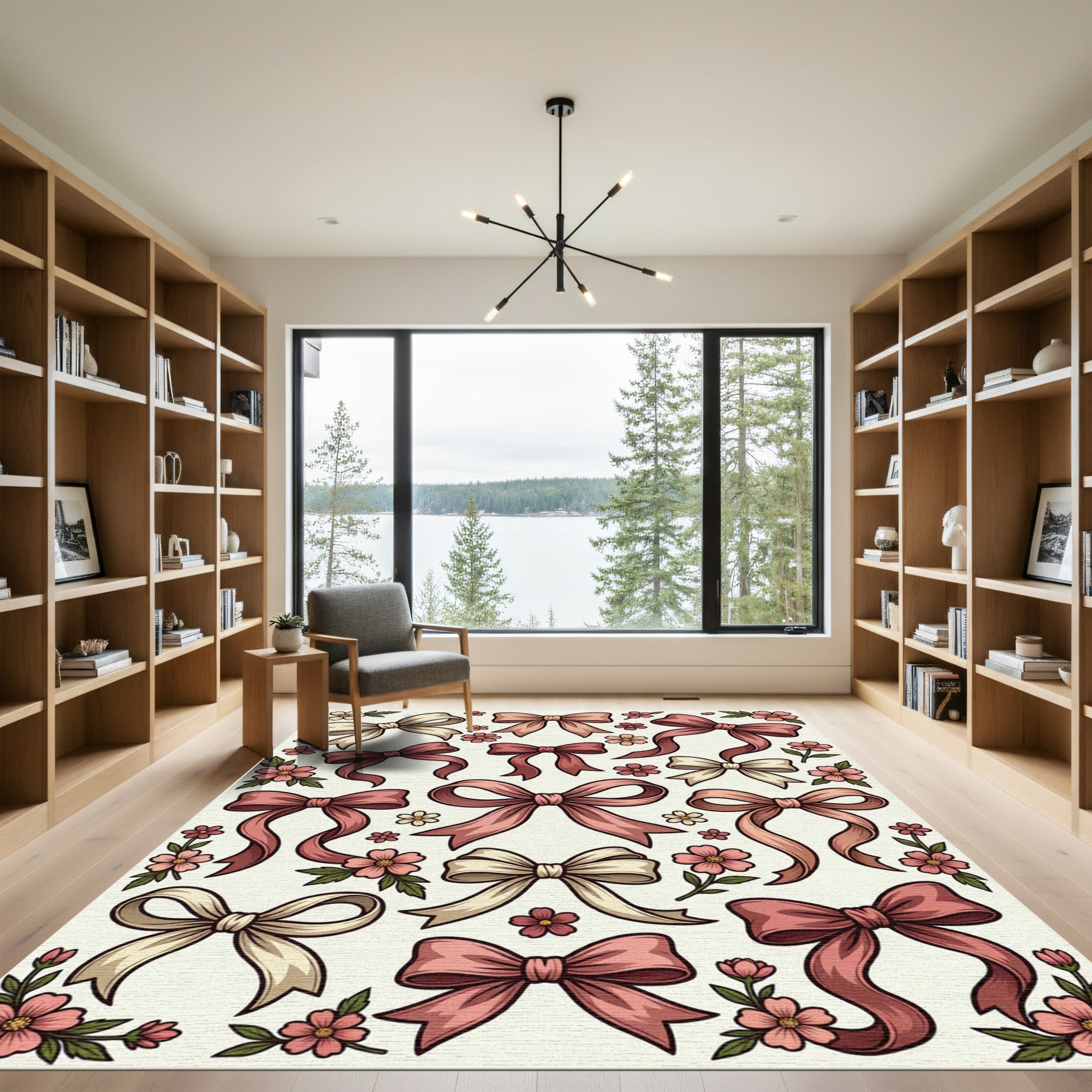 Blush Ribbon and Petal Floral Arrangement Rug