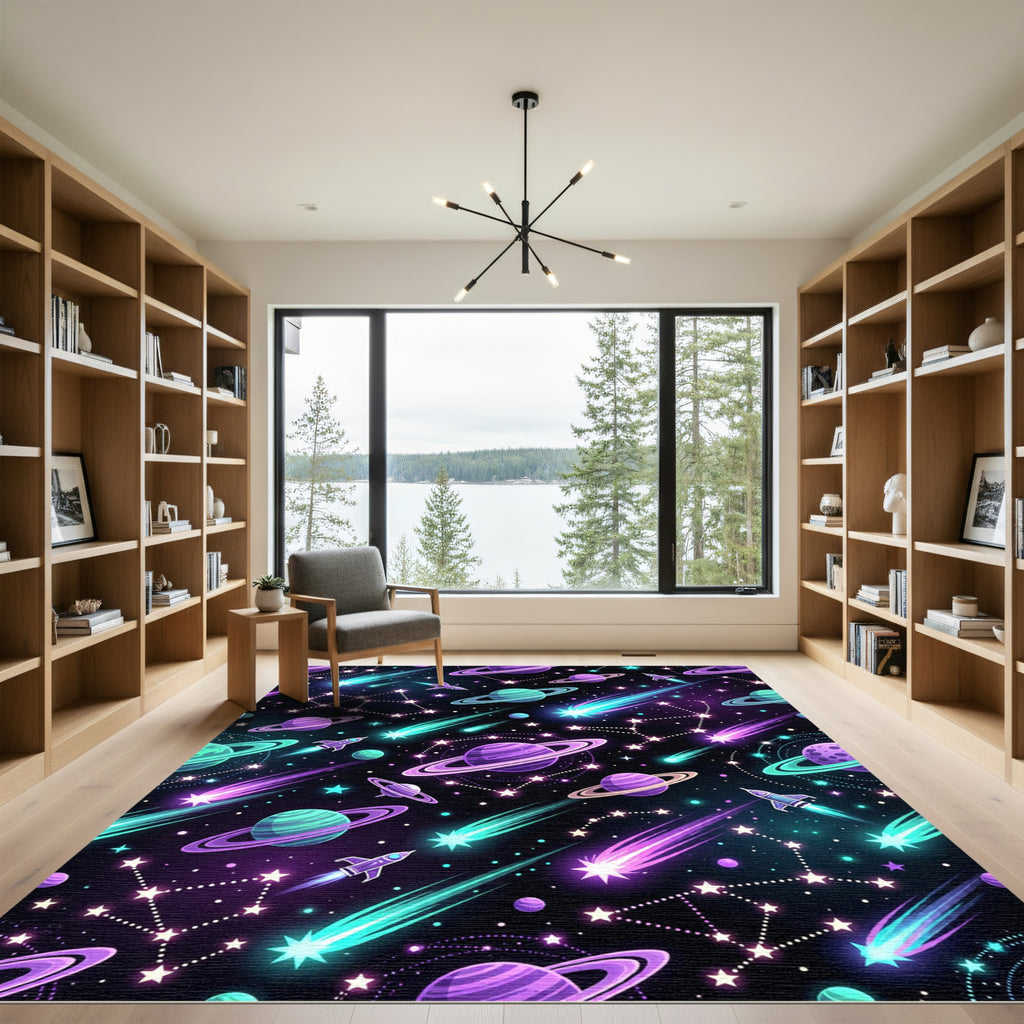 Neon Cosmic Planet Galaxy Starry Sky Rug