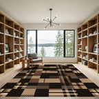 Earthy Brown Plaid Geometric Grid Rug