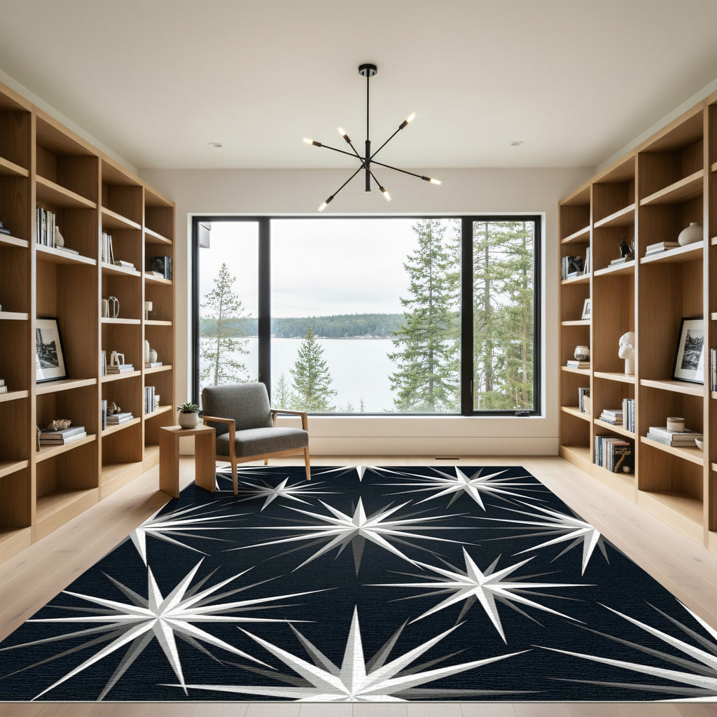Modern White Starburst Abstract Rug