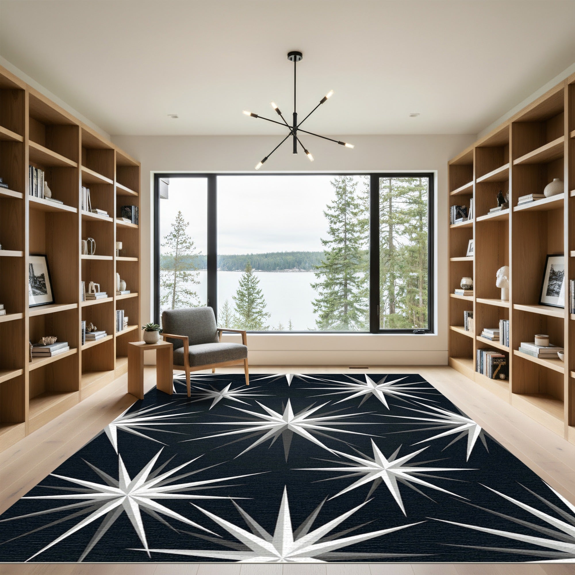 Modern White Starburst Abstract Rug