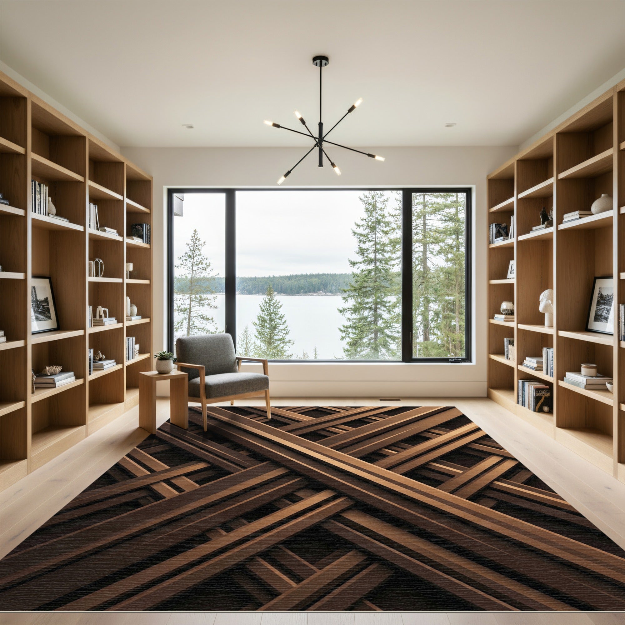 Modern Bronzed Intersecting Linear Lattice Rug