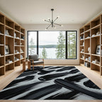 Modern Abstract Black Ink Brushstroke Rug