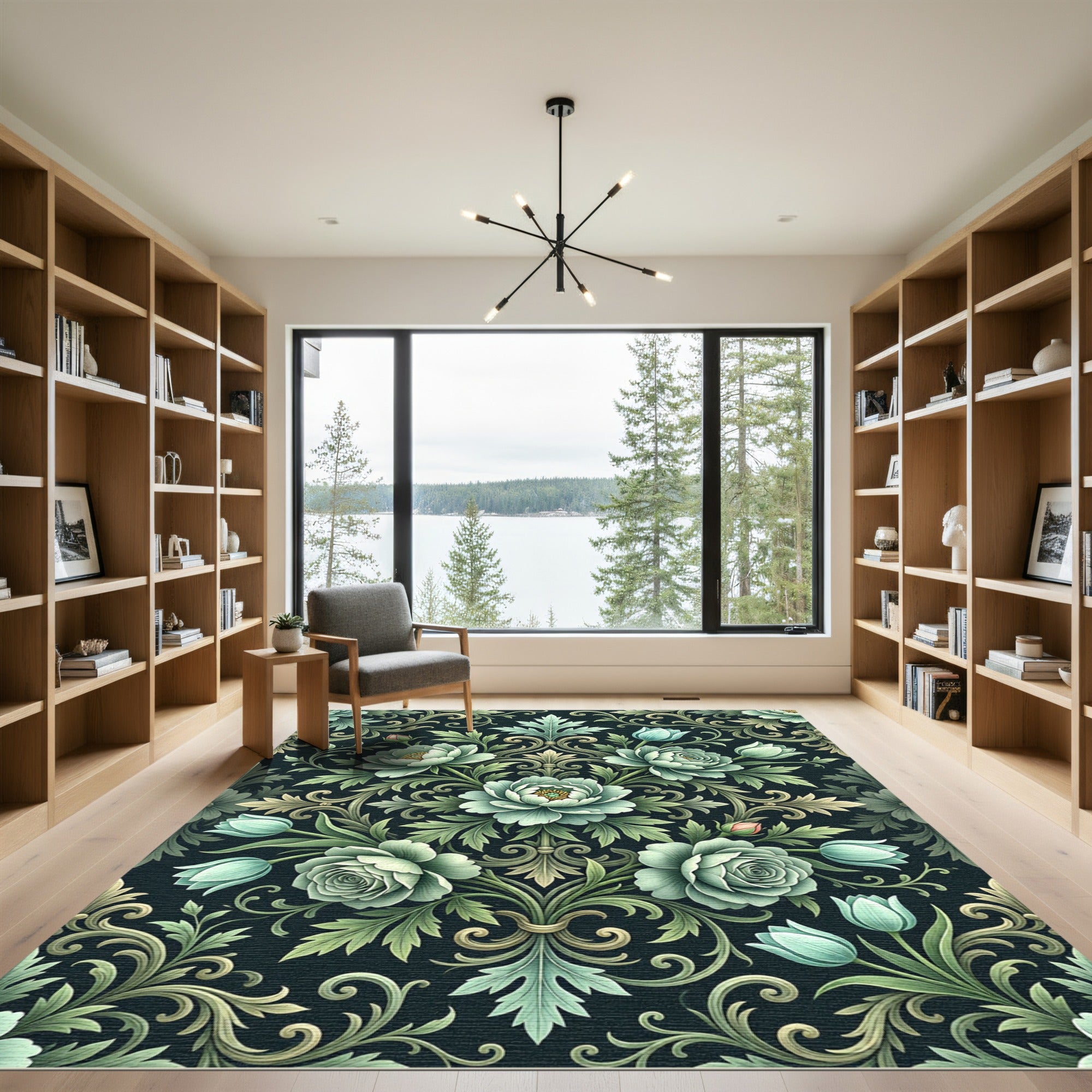 Pale Teal Floral Acanthus Swirl Rug