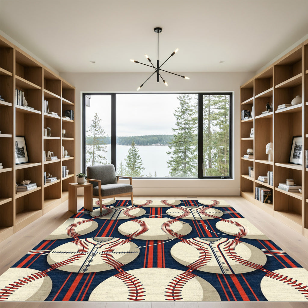 Cream Baseball Jersey Stripe Navy Graphic Rug