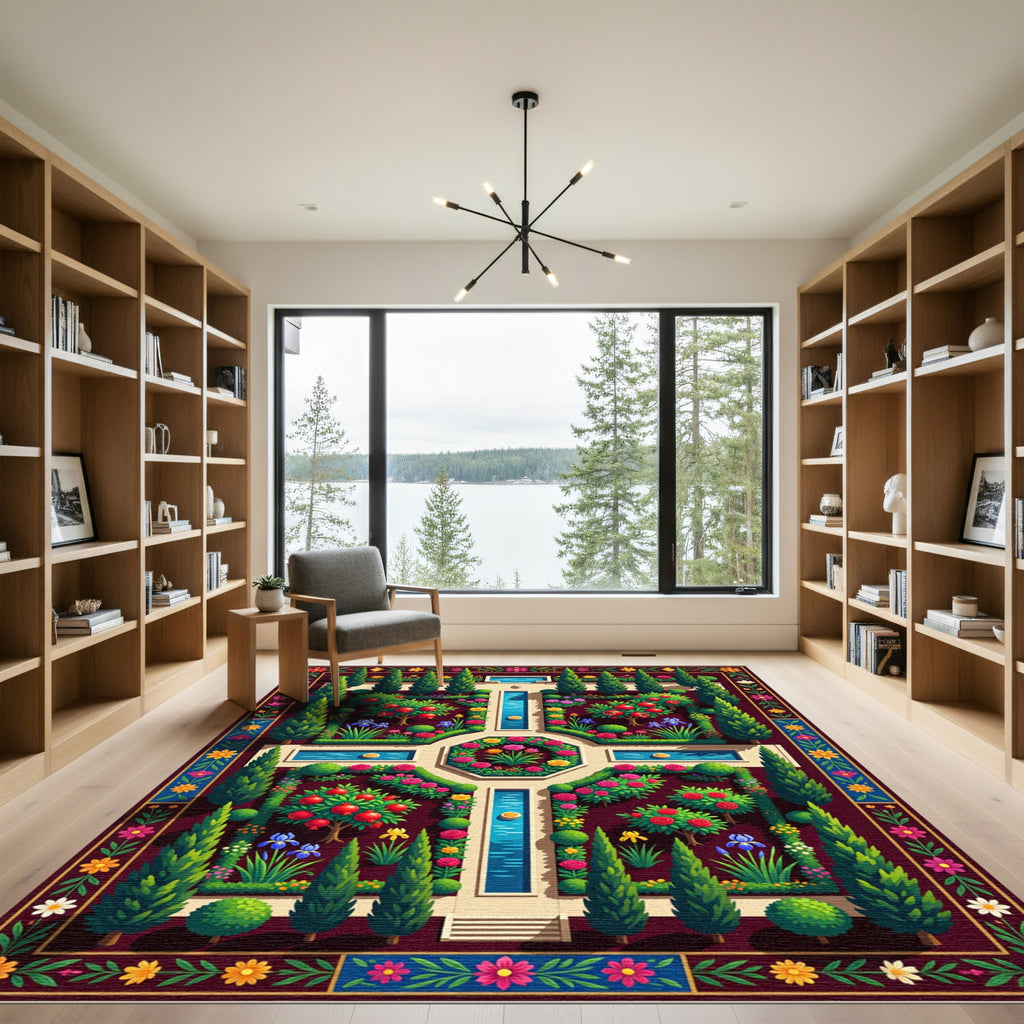 Symmetrical Pomegranate Orchard Botanical Landscape Rug