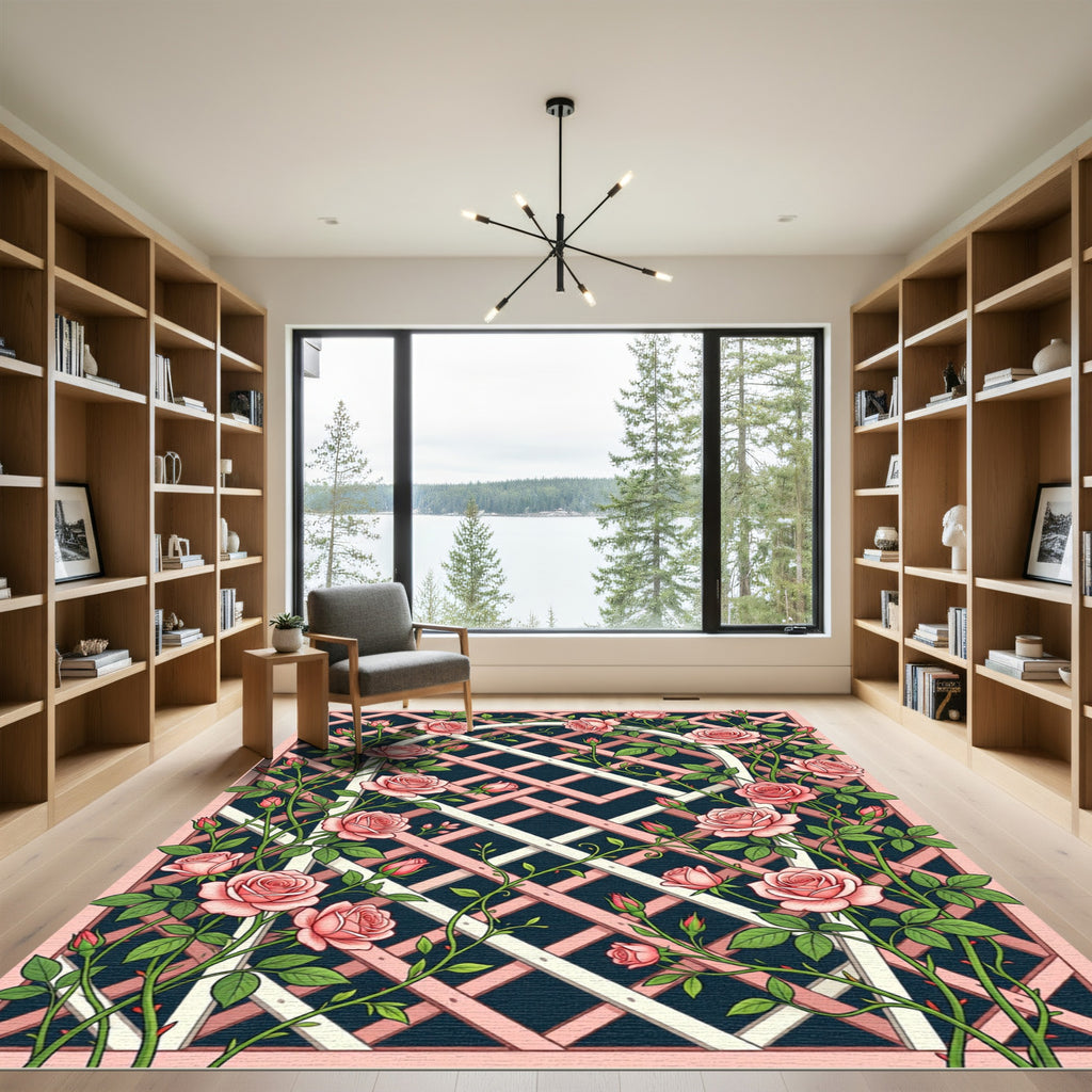 Pink Garden Trellis Rose Arch Rug