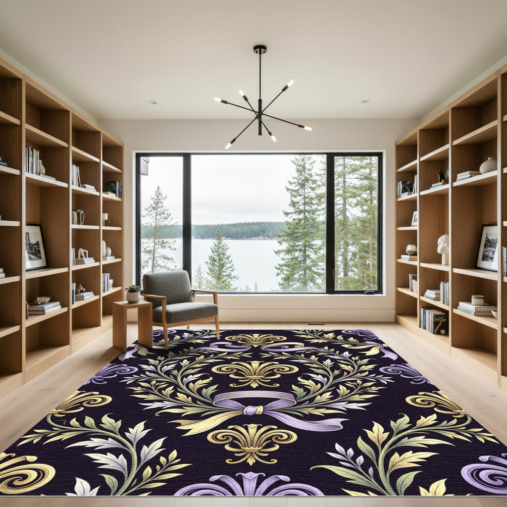 Elegant Pastel Floral Damask Ribbon Rug